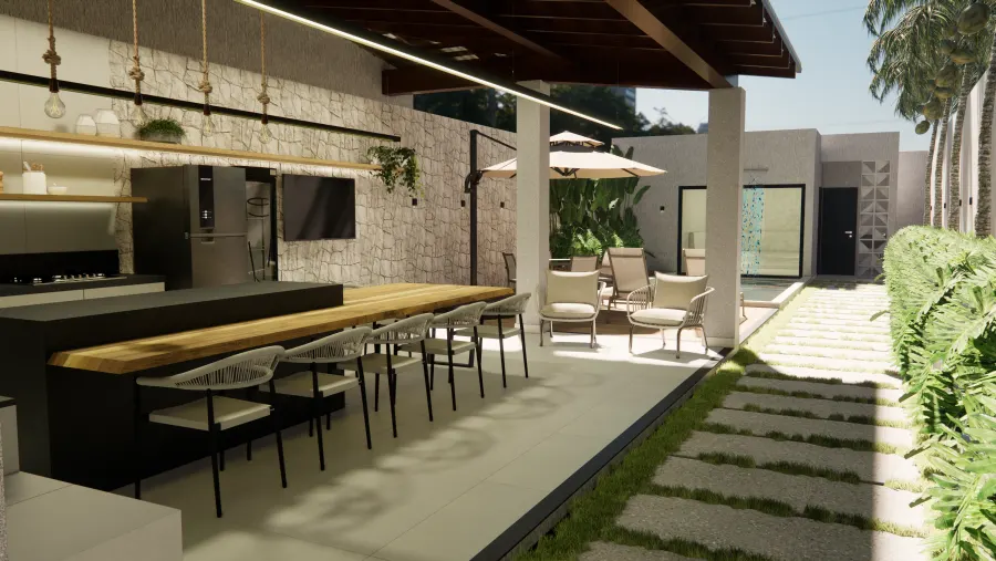 Espaço Gourmet com Piscina e Vista Urbana