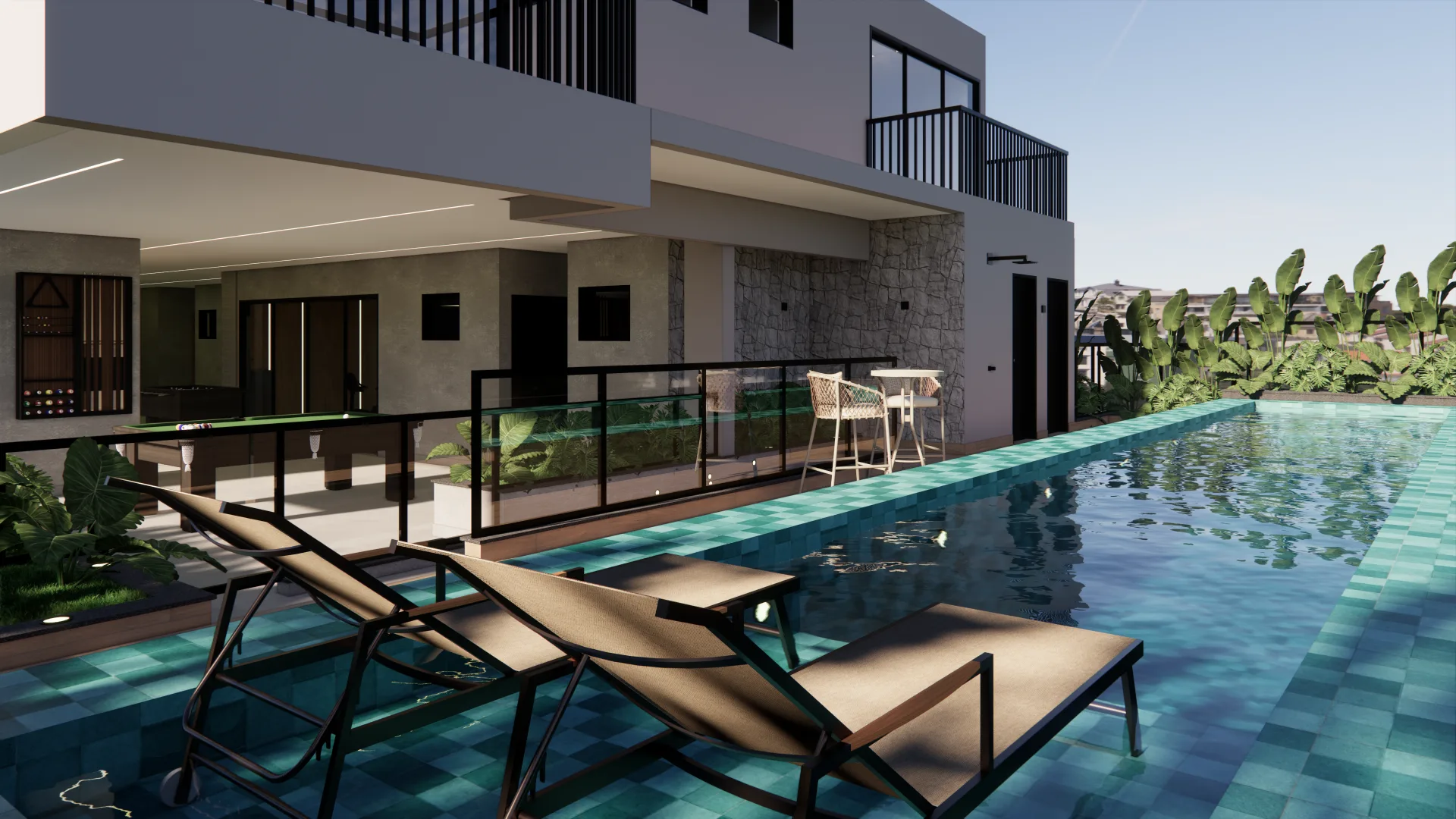 Piscina rooftop com vista da cidade — siga no Instagram
