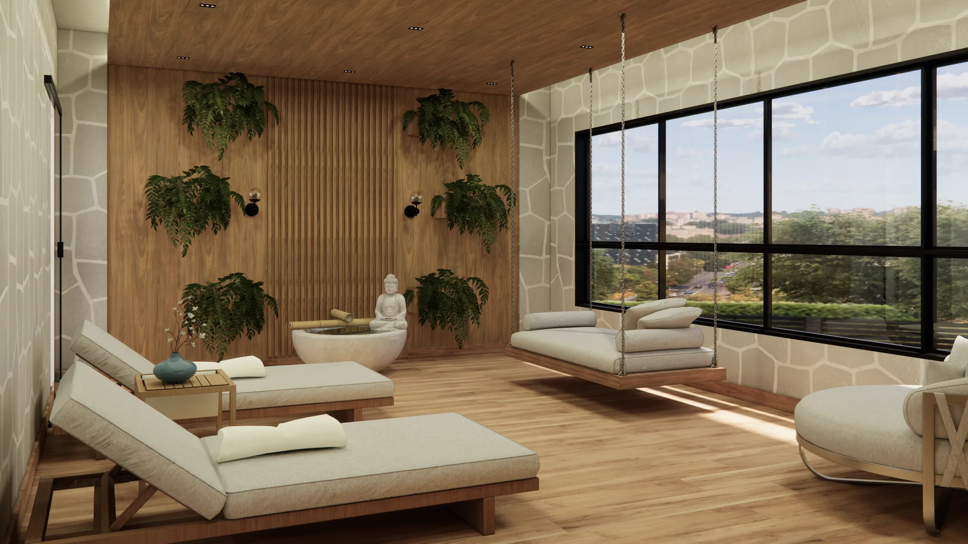 Sala de Jantar Contemporânea com Vista da Cidade